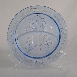 2 For $15 💕 See - Saw Margery Daw Rhyme Child's Divided Glass Plate - Blue